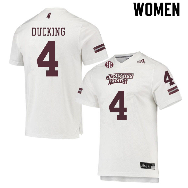 Women #4 Caleb Ducking Mississippi State Bulldogs College Football Jerseys Sale-White - Click Image to Close